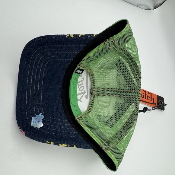 NWT Von Dutch Denim Green Apple Mesh Trucker Hat SnapBack Cap Y2K Style Logo - Picture 3 of 6